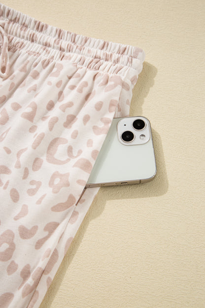 Beige Leopard V-neck Lounge Set