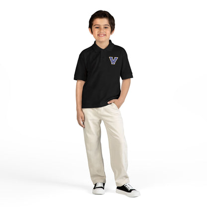 YOUTH. Valley View Polo Shirt with Gold & Blue 'V' LOGO - School Spirit DryBlend® - Printed (NOT EMBROIDERED)