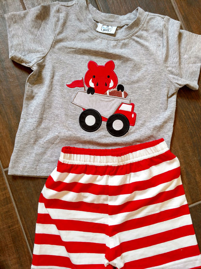Preorder - Pig Football Applique Short set