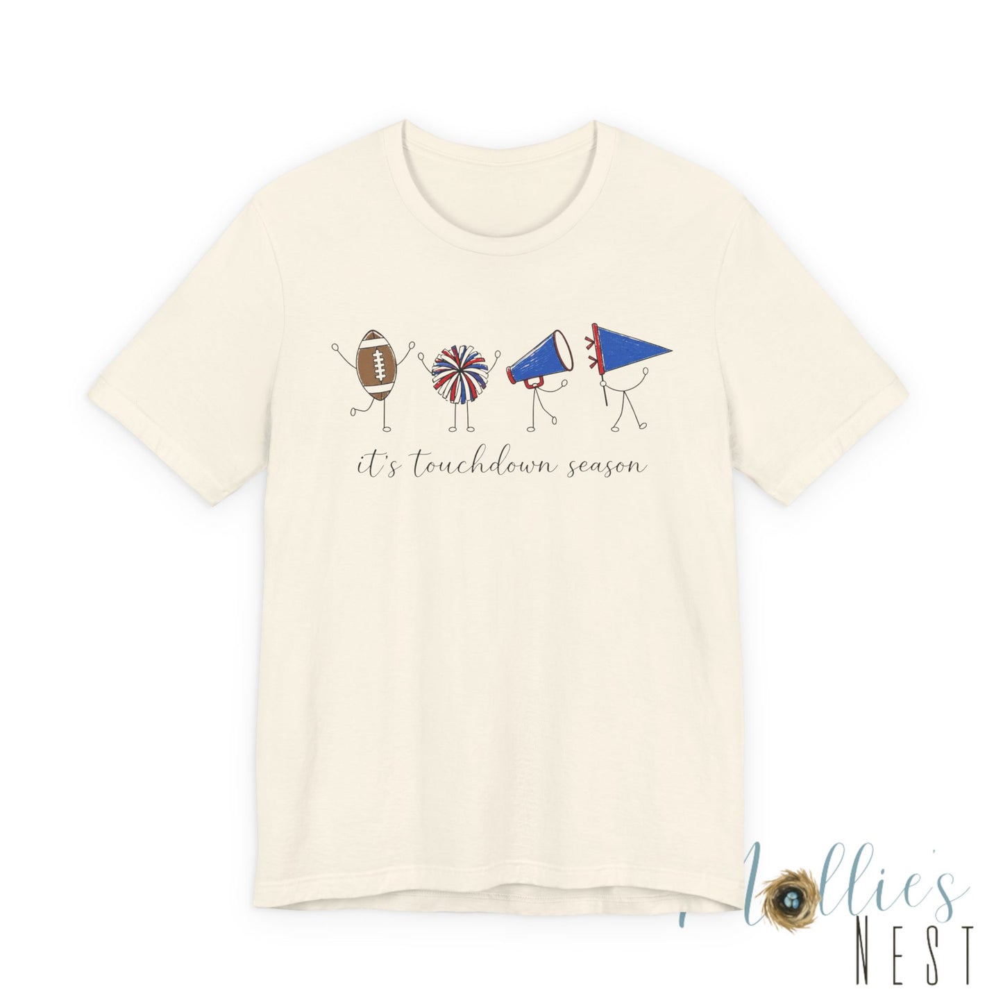 Touchdown Season Football Tee — Red & Blue Short Sleeve Bella Canvas