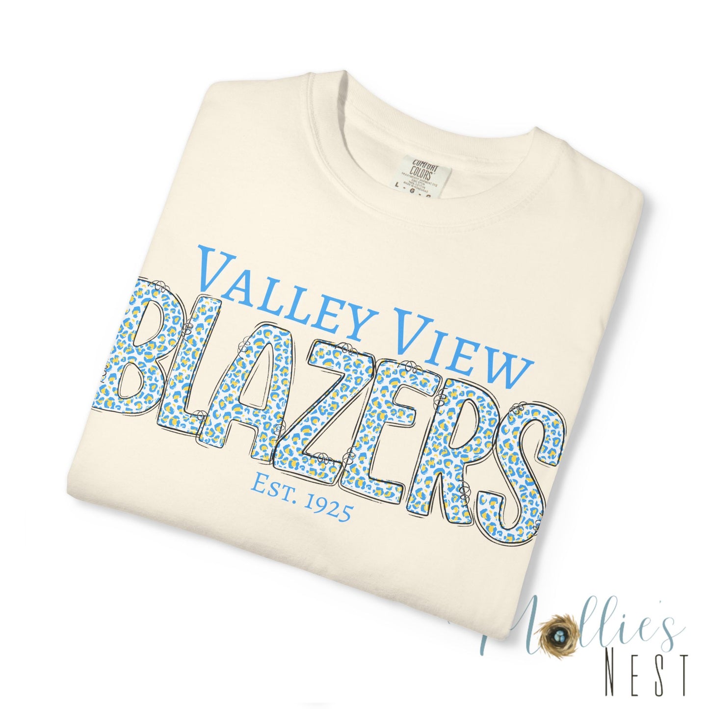 Blazers Blue Leopard Letters — 'Valley View Blazers' Comfort Colors T-Shirt