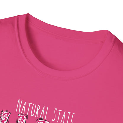 Chaos Softball T-Shirt — "Natural State Chaos" Pink Leopard Softball Tee