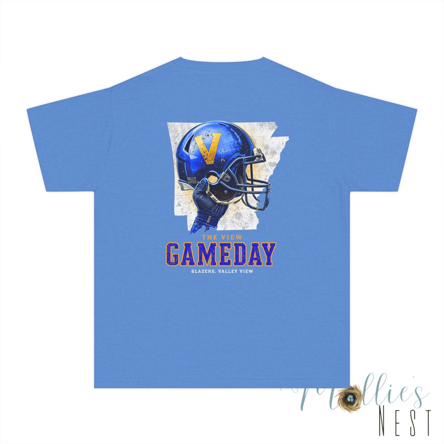 YOUTH. The View Gameday Football T-Shirt — Blue Helmet Vintage Style. MANNLY BRAND
