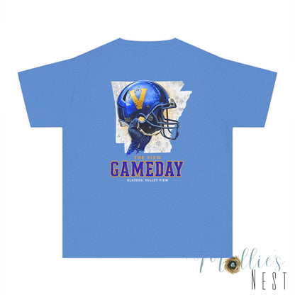 YOUTH. The View Gameday Football T-Shirt — Blue Helmet Vintage Style. MANNLY BRAND