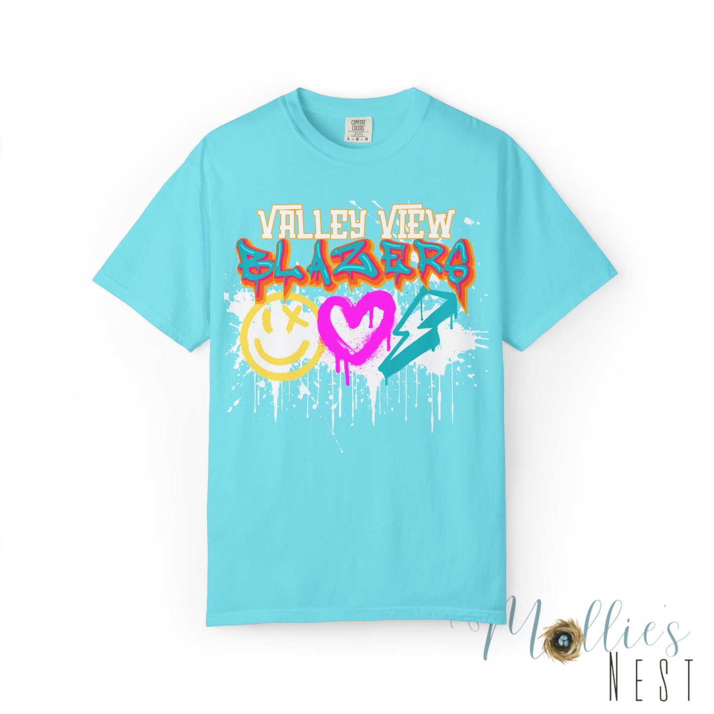 Valley View Blazers Graffiti Tee — Neon Heart, Smile & Lightning Shirt