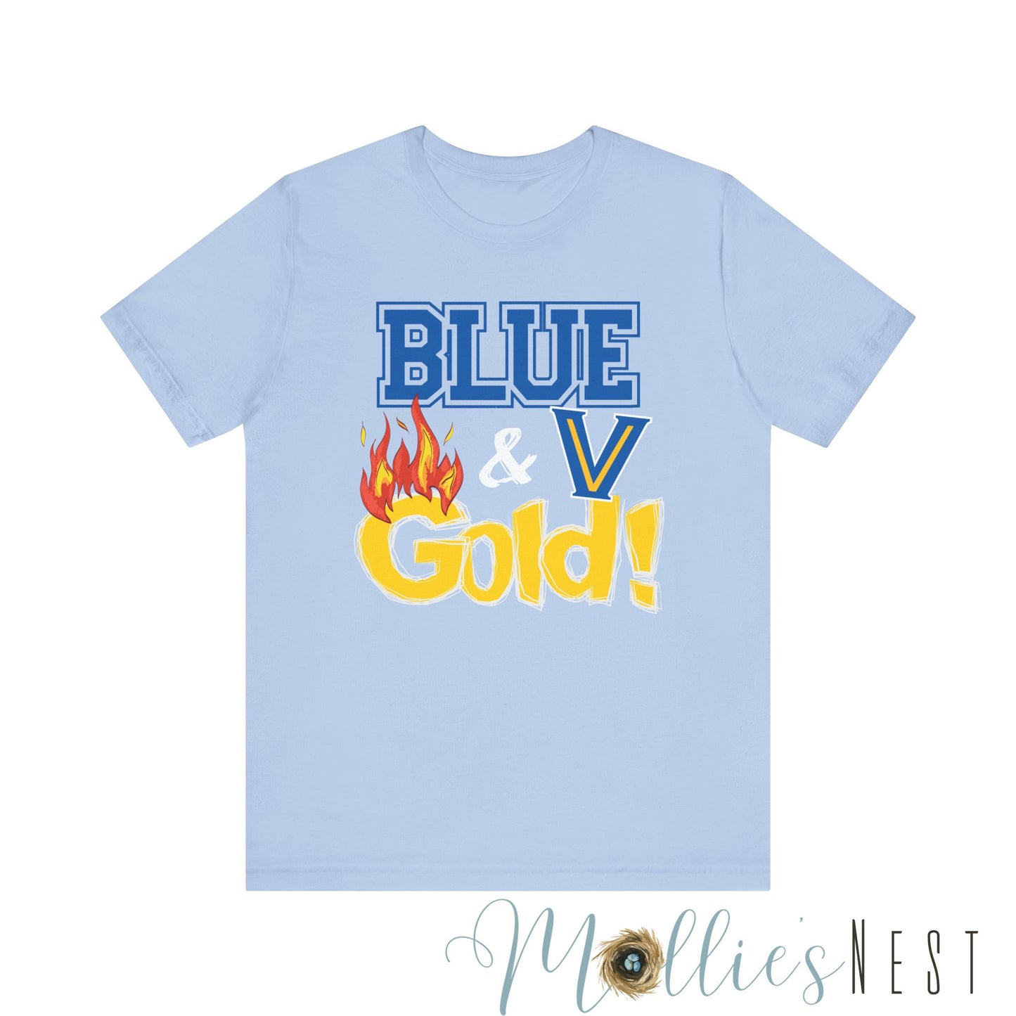 Unisex Blue & Gold Flame. Jersey Short Sleeve Tee