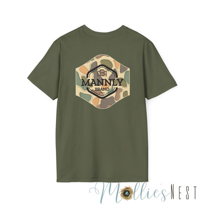 Camo Graphic Tee for the Outdoorsy Man, Unisex Softstyle T-Shirt. MANNLY BRAND