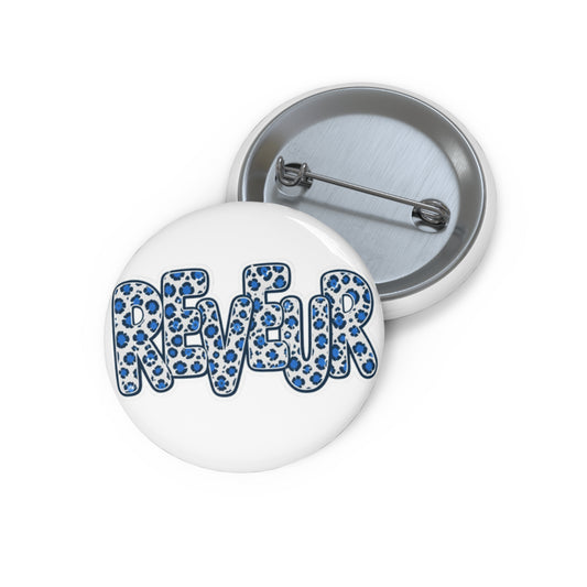 Reveur Pin Button2— White/Blue Retro Bubble Letter Badge
