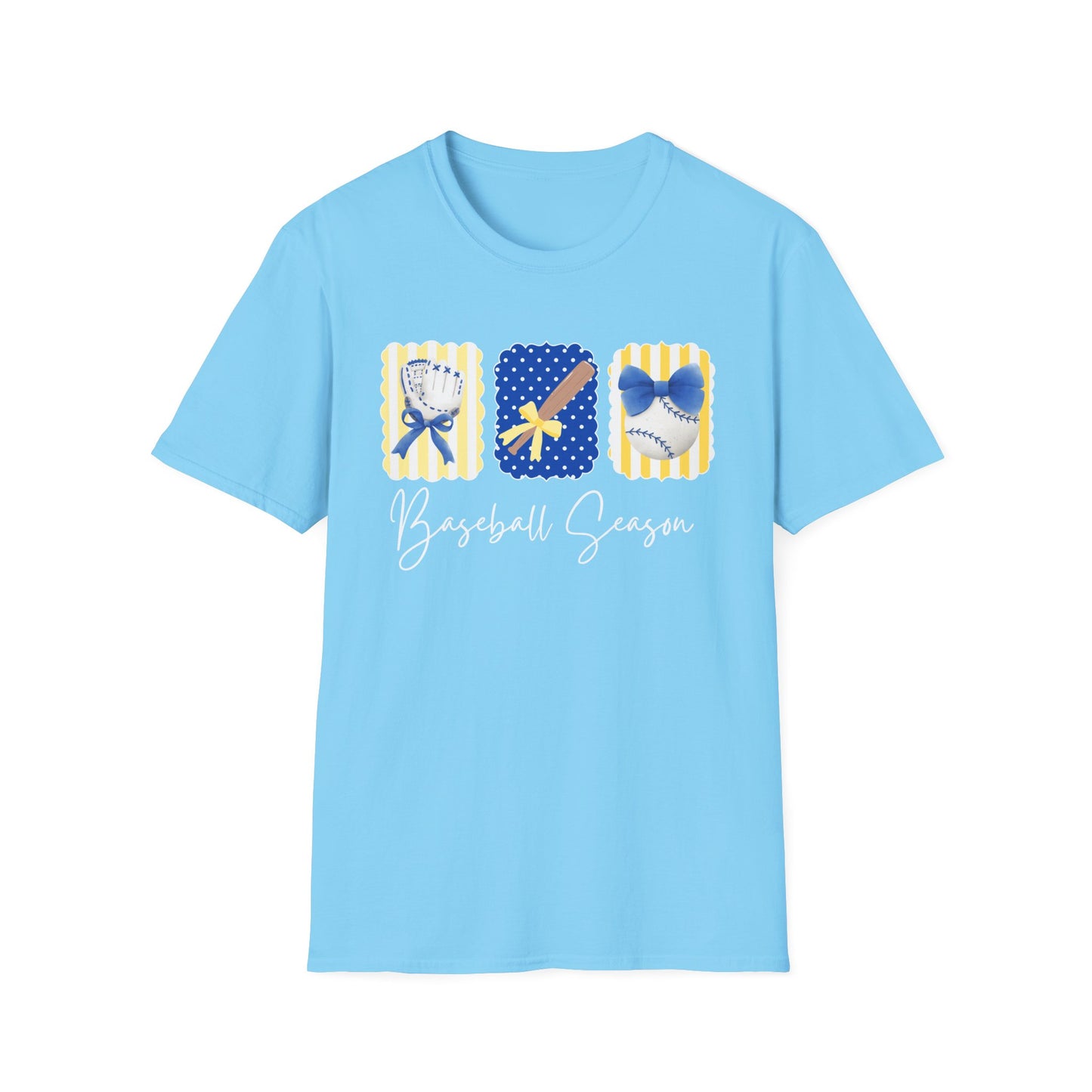 Baseball Season T-Shirt — Cute Bat, Glove & Cap Graphic