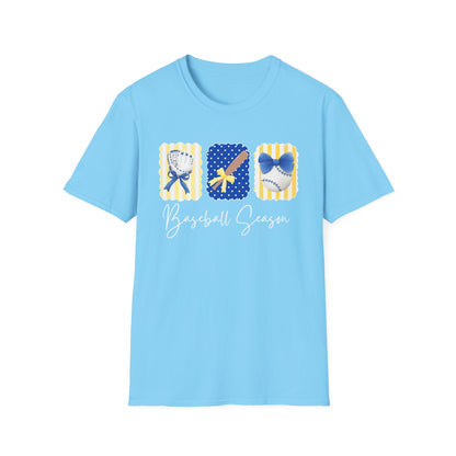 Baseball Season T-Shirt — Cute Bat, Glove & Cap Graphic