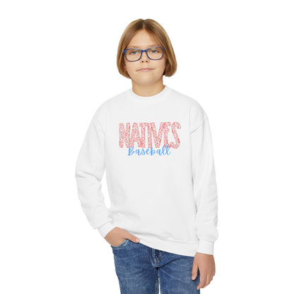 Natives Baseball YOUTH Crewneck Sweatshirt. Red Leopard letters