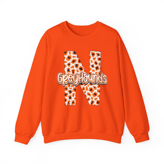 ADULT. Newport Greyhounds Leopard Print Letter N Crewneck Sweatshirt