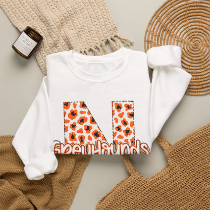 ADULT. Newport Greyhounds Leopard Print Letter N Crewneck Sweatshirt