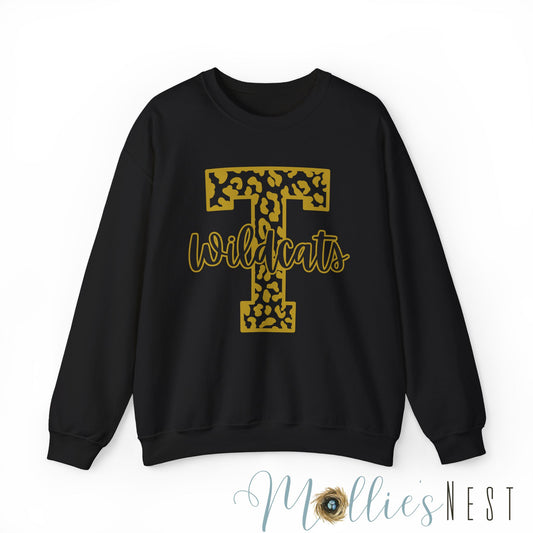 Trumann "T" Leopard Print Wildcats Crewneck Sweatshirt. ADULT