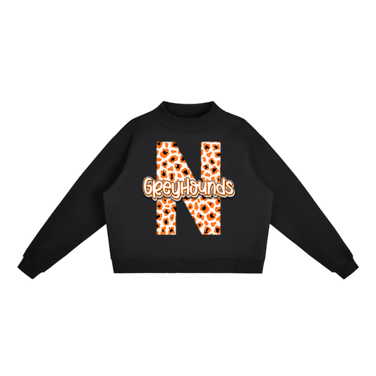 Essential Fleece Mock-Neck Crew Sweatshirt - Newport Greyhounds "N" leopard