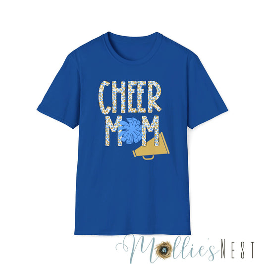 Cheer Mom. Blue & Gold Softstyle T-Shirt