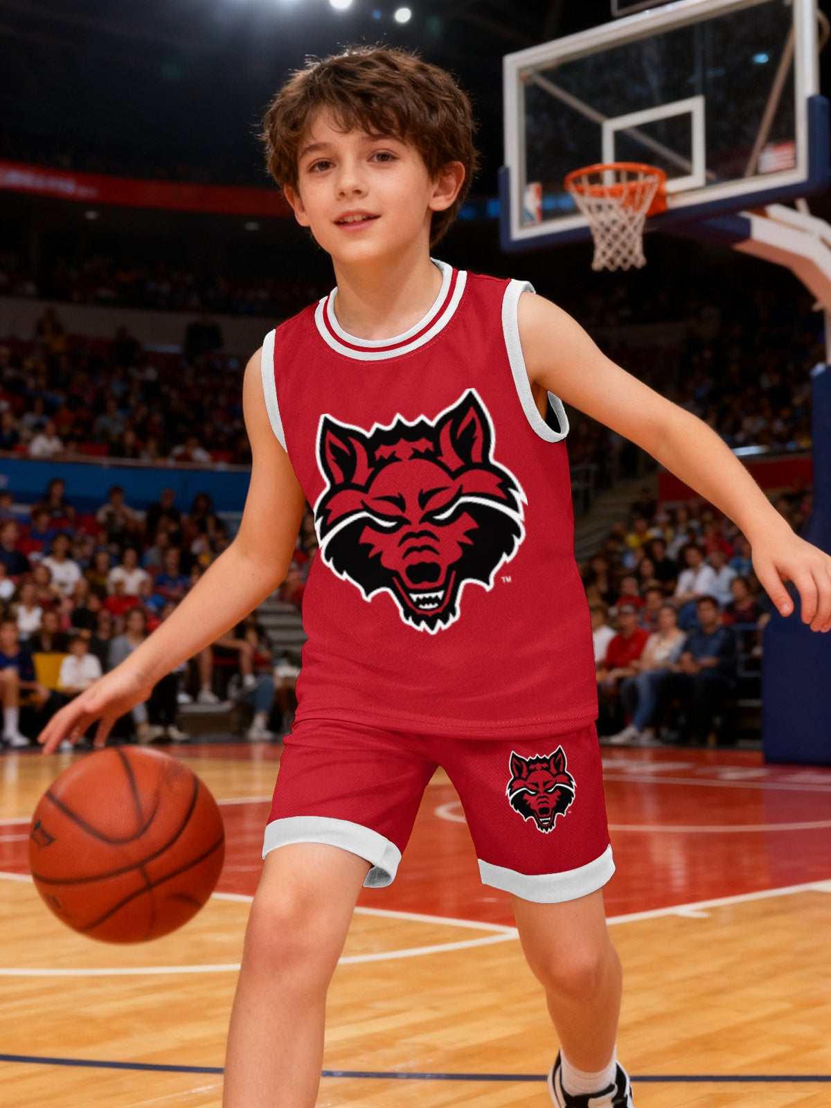 Red Wolves Children's Basketball Jersey Set