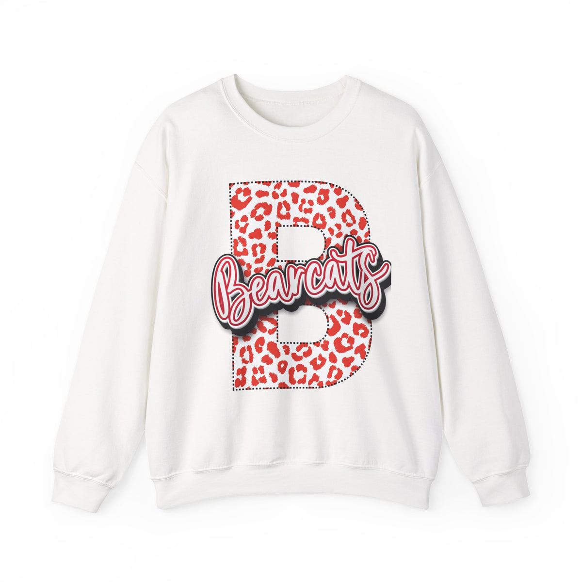 Adult. Brookland Bearcats Leopard Print "B" Crewneck Sweatshirt