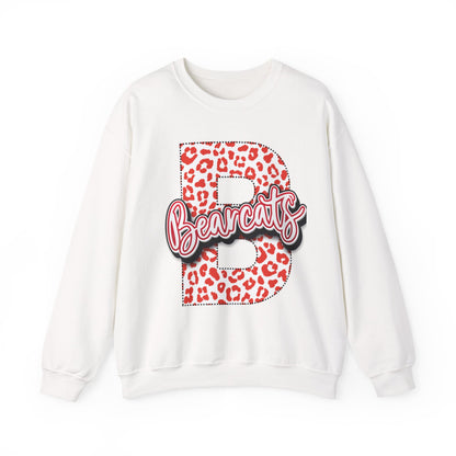 Adult. Brookland Bearcats Leopard Print "B" Crewneck Sweatshirt