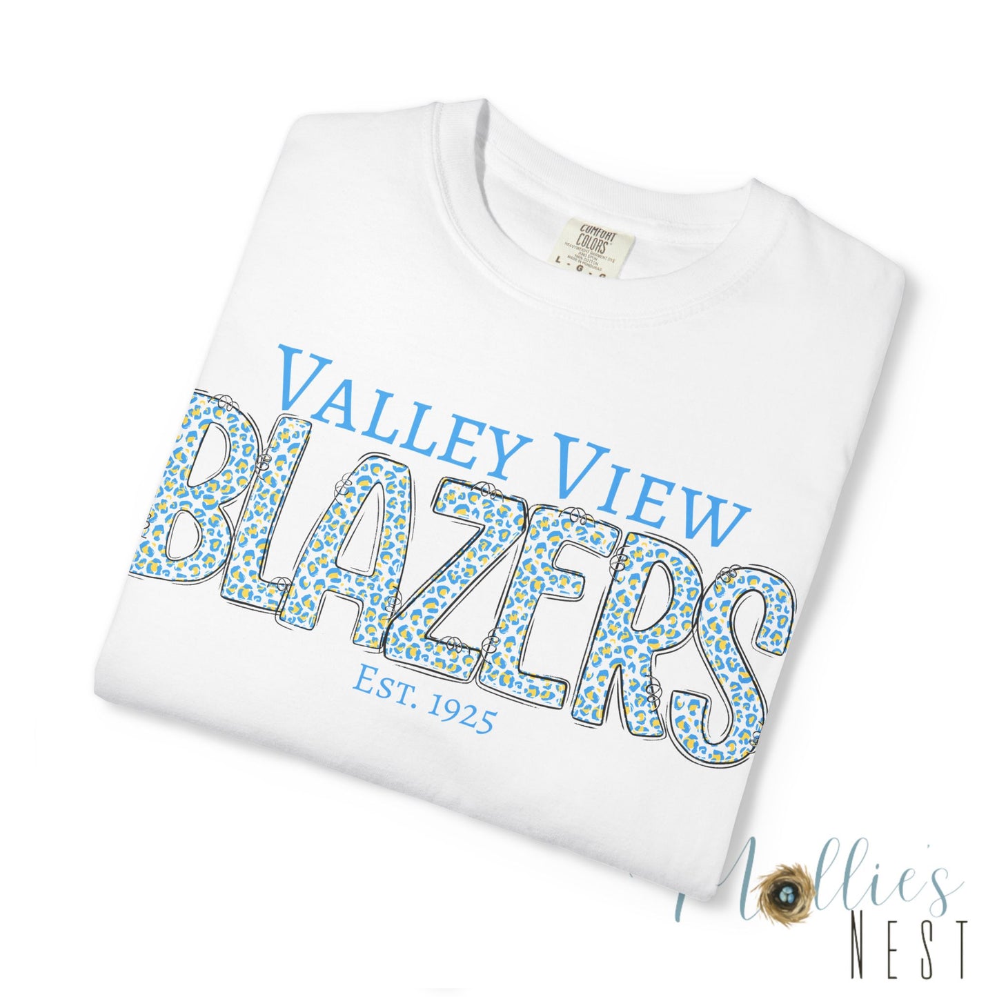 Blazers Blue Leopard Letters — 'Valley View Blazers' Comfort Colors T-Shirt