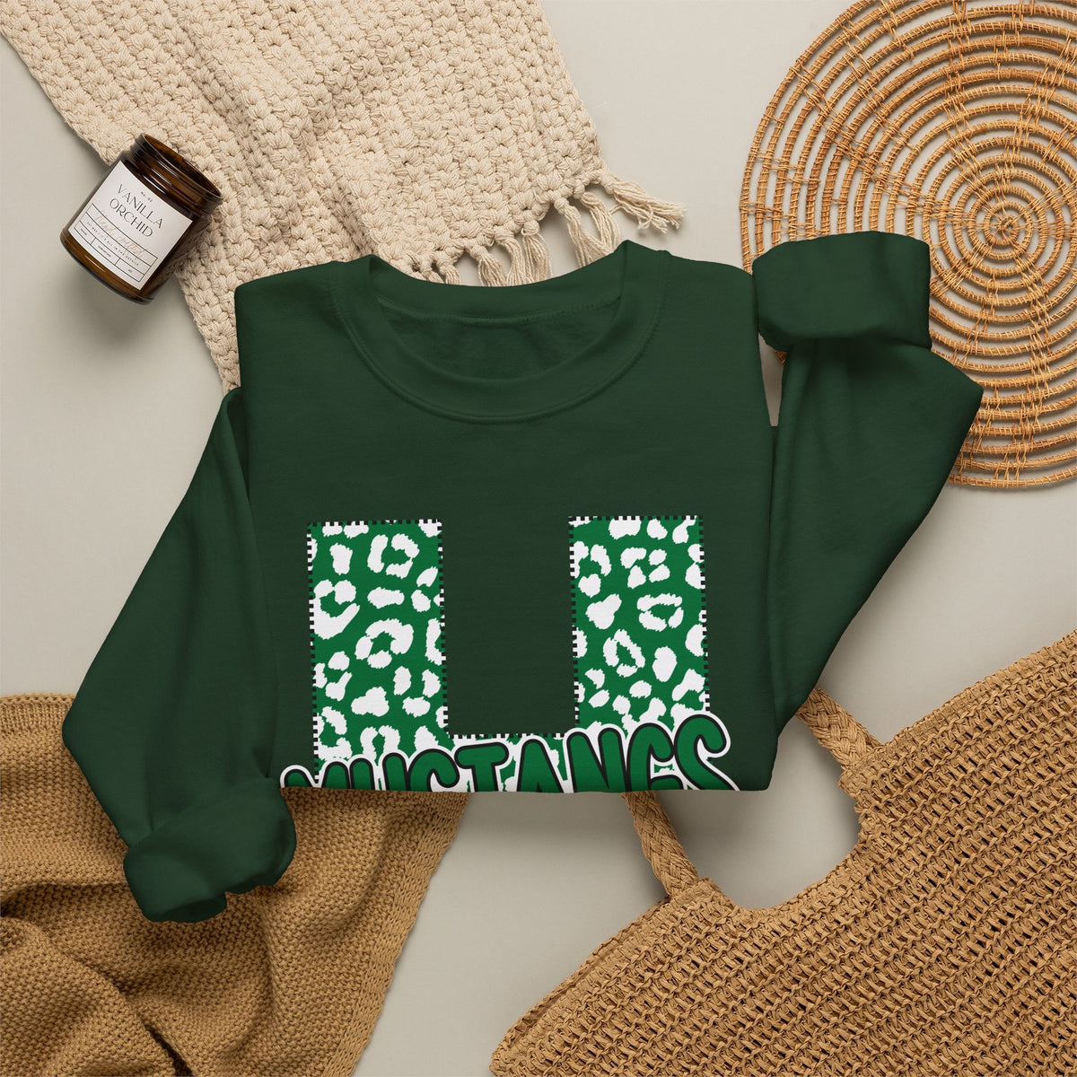 Adult. Hoxie Mustangs Leopard Print H Crewneck Sweatshirt