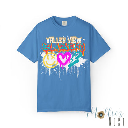 Valley View Blazers Graffiti Tee — Neon Heart, Smile & Lightning Shirt