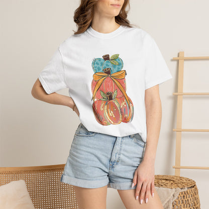 Pumpkin Stack T-Shirt — Handpainted Fall Pumpkin Stack Graphic Tee
