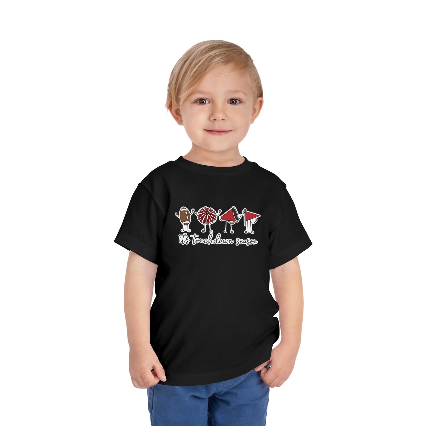 Toddler Football "It's Touchdown Season" Short Sleeve Tee (Red/Black)