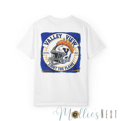 Valley View Light the Flame Football Helmet T-Shirt | Unisex Garment-Dyed Tee for Football Fans, Game Day Shirt, Sports Apparel, Casual Wear