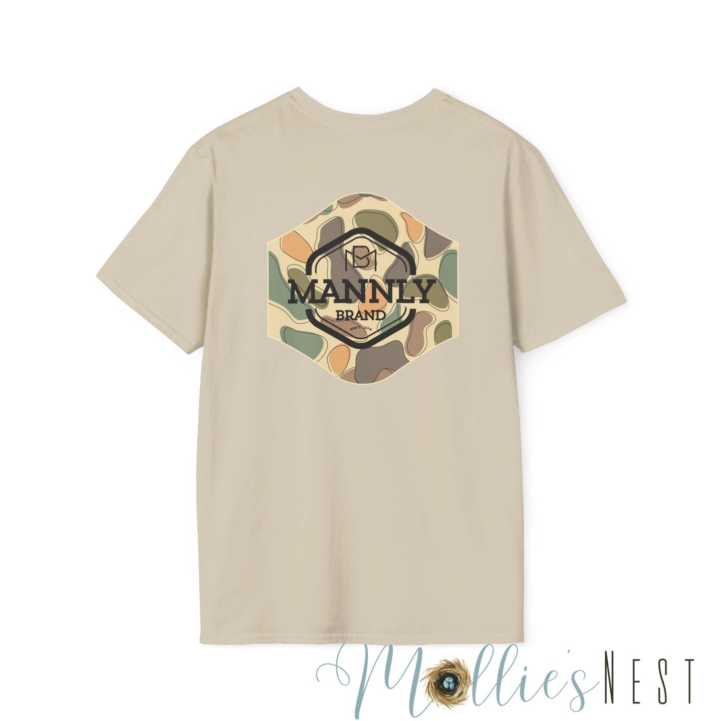 Camo Graphic Tee for the Outdoorsy Man, Unisex Softstyle T-Shirt. MANNLY BRAND