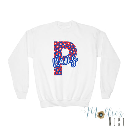 Youth Paragould Rams. Leopard "P" Crewneck Sweatshirt