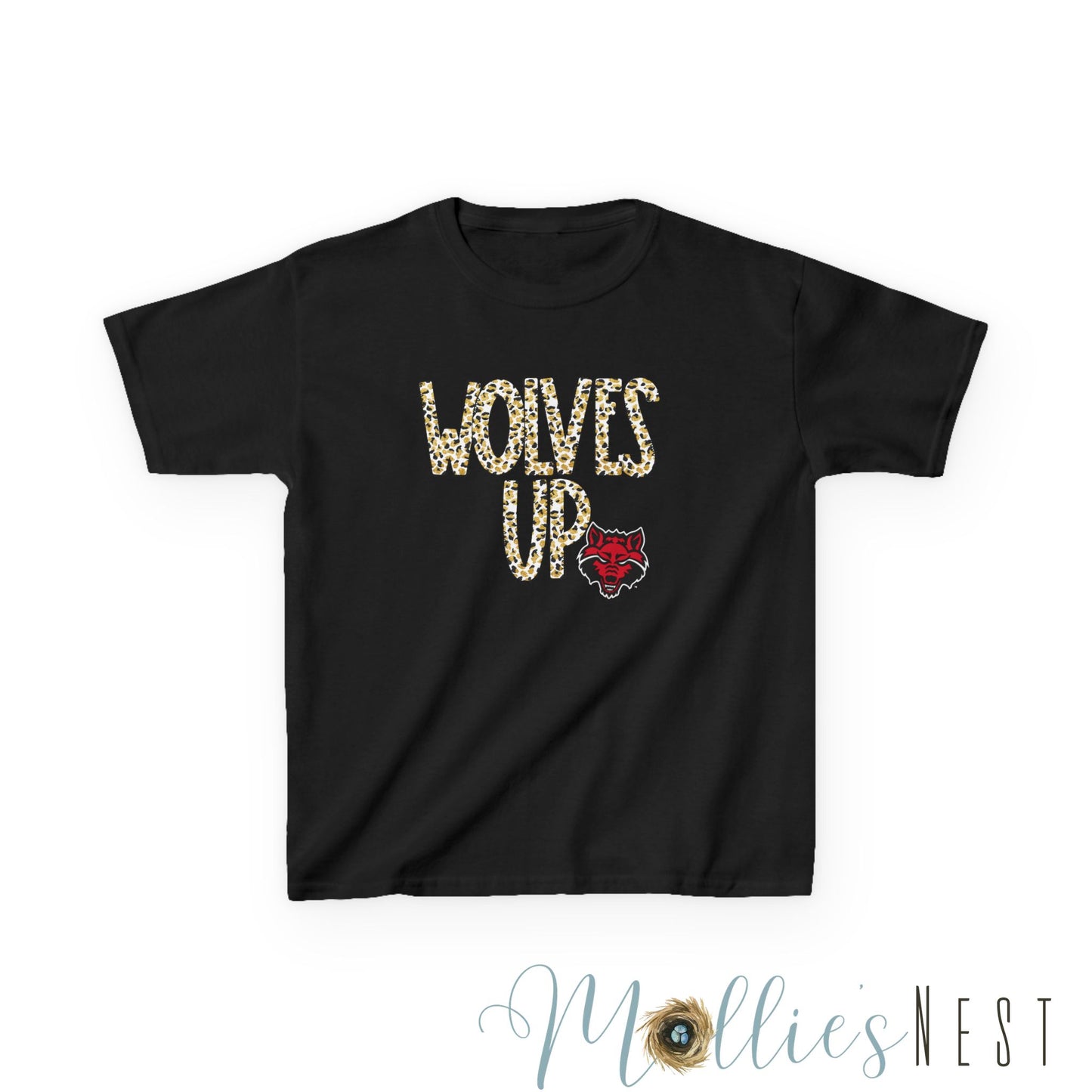 Kids Graphic Tee - "Wolves Up!"  Cotton Shirt, Team Spirit Apparel