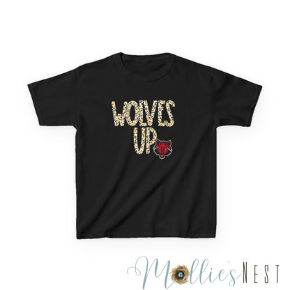Kids Graphic Tee - "Wolves Up!"  Cotton Shirt, Team Spirit Apparel