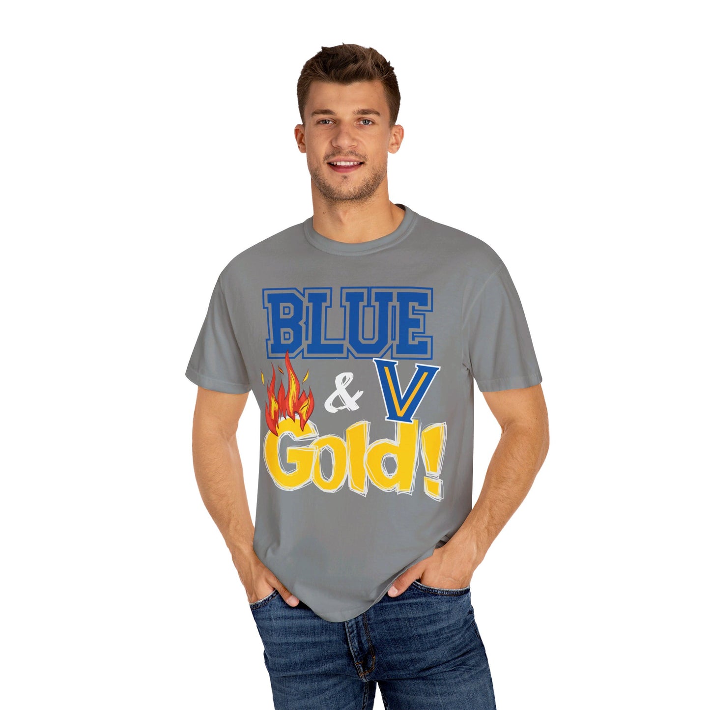 Unisex Blue & Gold Flame. Comfort ColorsT-shirt