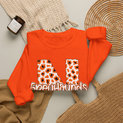 ADULT. Newport Greyhounds Leopard Print Letter N Crewneck Sweatshirt
