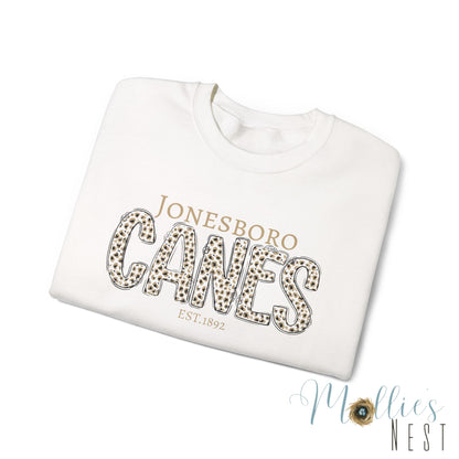 Jonesboro Canes Leopard Print Crewneck Sweatshirt.. ADULT