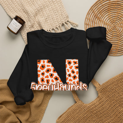 ADULT. Newport Greyhounds Leopard Print Letter N Crewneck Sweatshirt