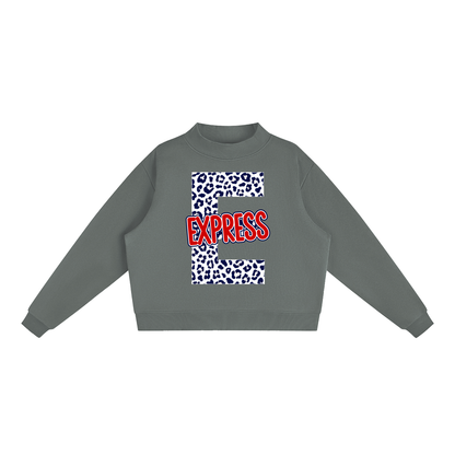 Express Baseabll. "E" Leopard Fleece Mock-Neck Crew Sweatshirt