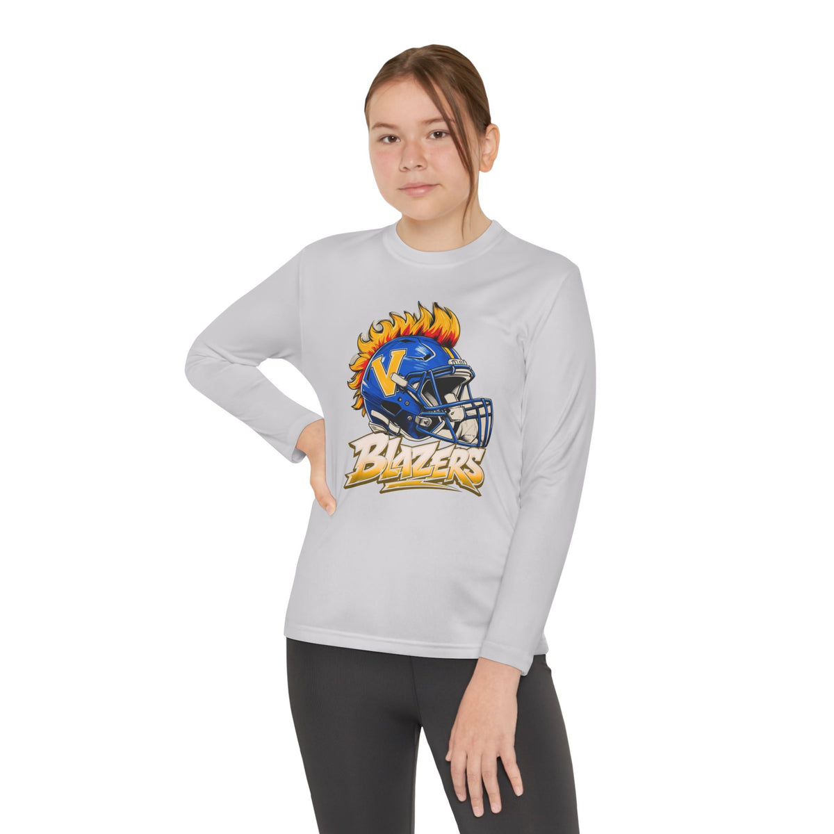 Youth Long Sleeve Drifit – Blazers Flaming Helmet Football Shirt