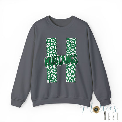Adult. Hoxie Mustangs Leopard Print H Crewneck Sweatshirt