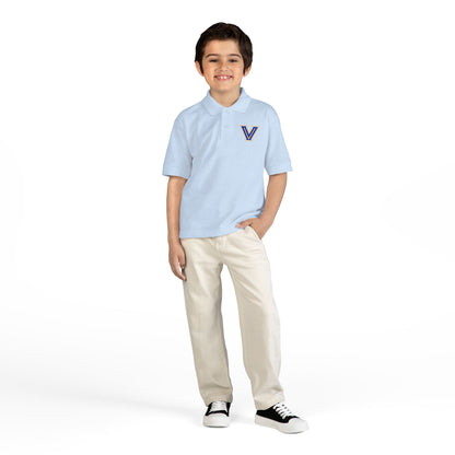 YOUTH. Valley View Polo Shirt with Gold & Blue 'V' LOGO - School Spirit DryBlend® - Printed (NOT EMBROIDERED)