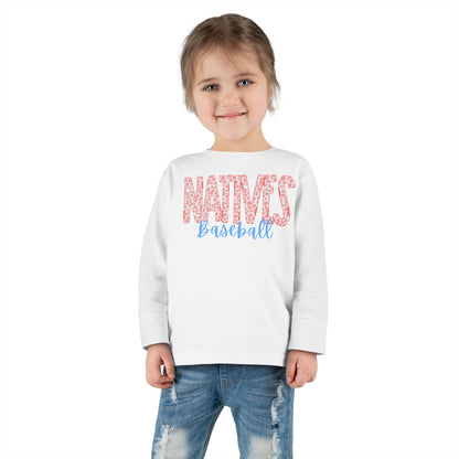Natives Baseball Toddler Long Sleeve Tee. RED Leopard Letters