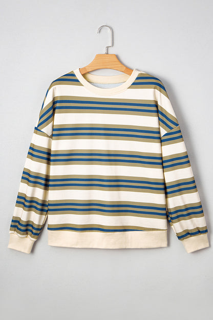 Blue & Gold Striped Drop Shoulder Sweatshirt
