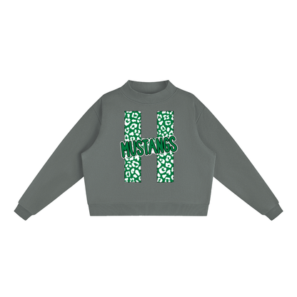 Hoxie Mustangs. "H" Leopard Essential Fleece Mock-Neck Crew Sweatshirt