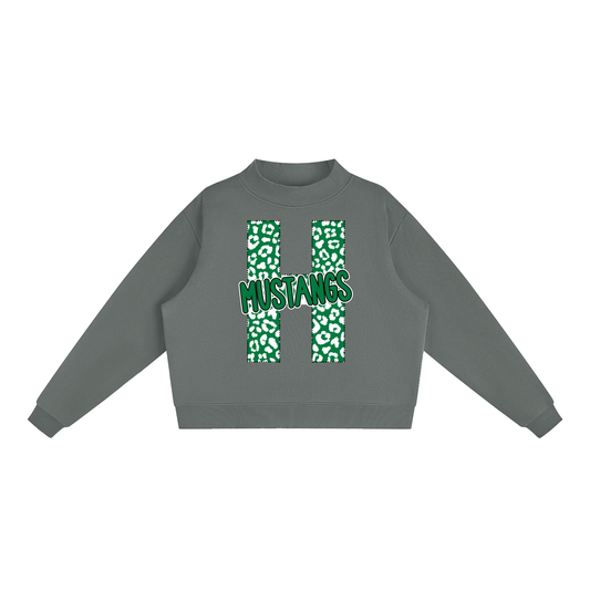 Hoxie Mustangs. "H" Leopard Essential Fleece Mock-Neck Crew Sweatshirt