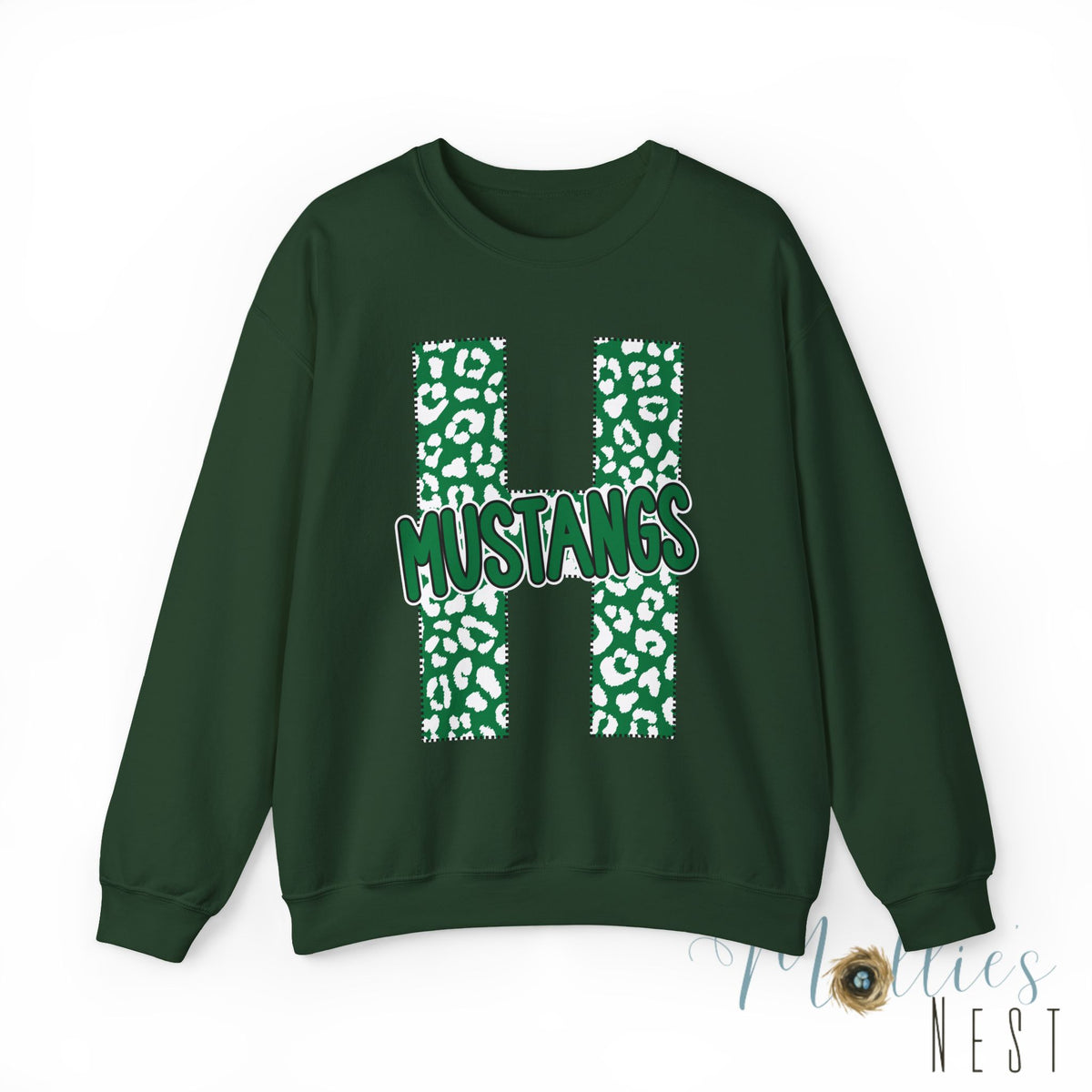 Adult. Hoxie Mustangs Leopard Print H Crewneck Sweatshirt
