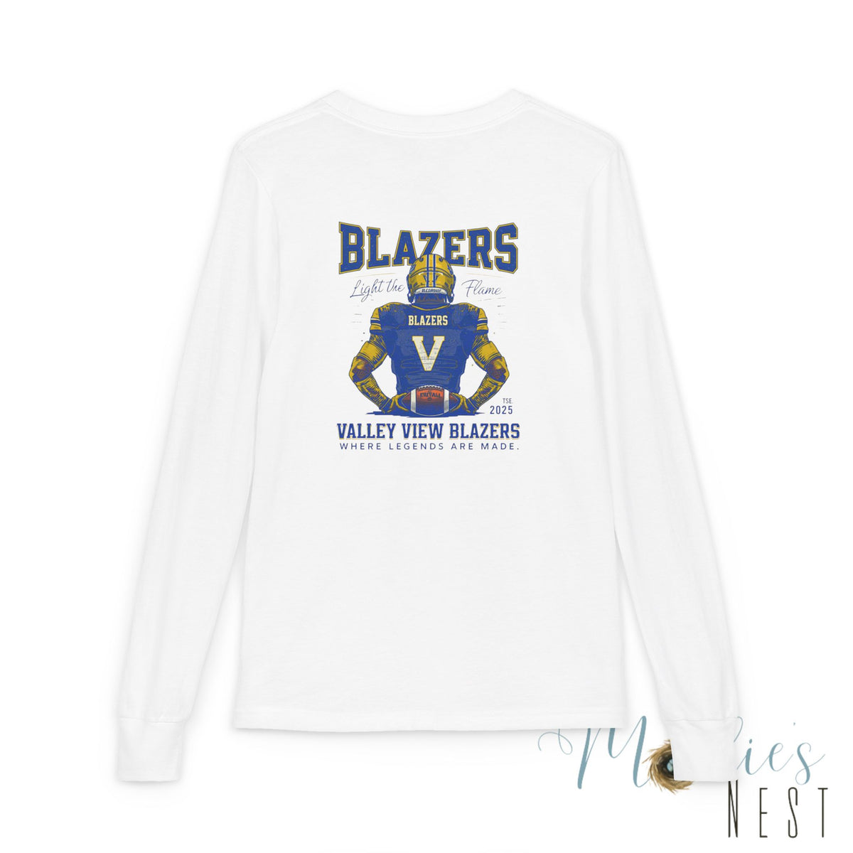 Blazers Youth Long Sleeve Tee — Valley View “V” Football Jersey Design