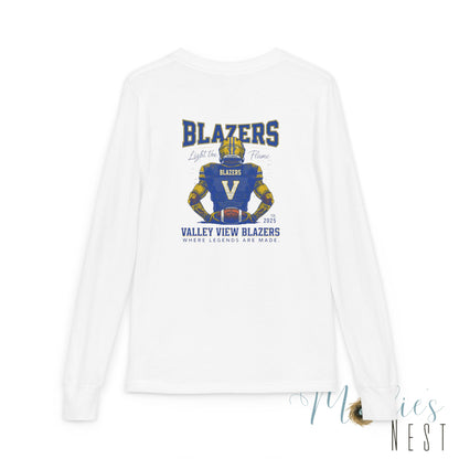 Blazers Youth Long Sleeve Tee — Valley View “V” Football Jersey Design
