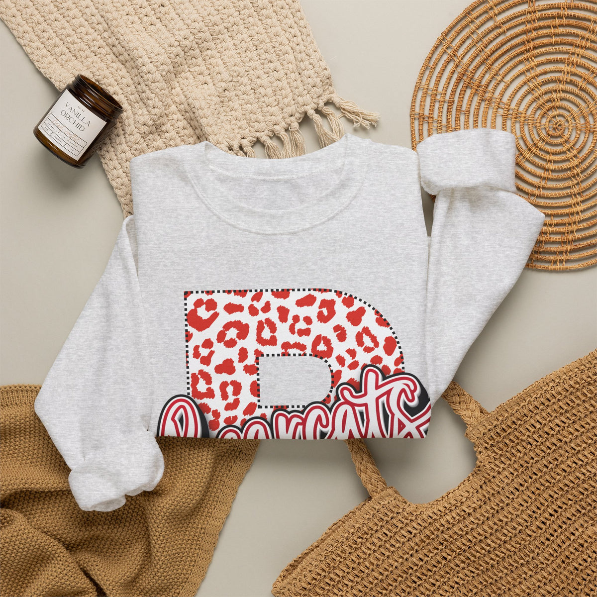Adult. Brookland Bearcats Leopard Print "B" Crewneck Sweatshirt