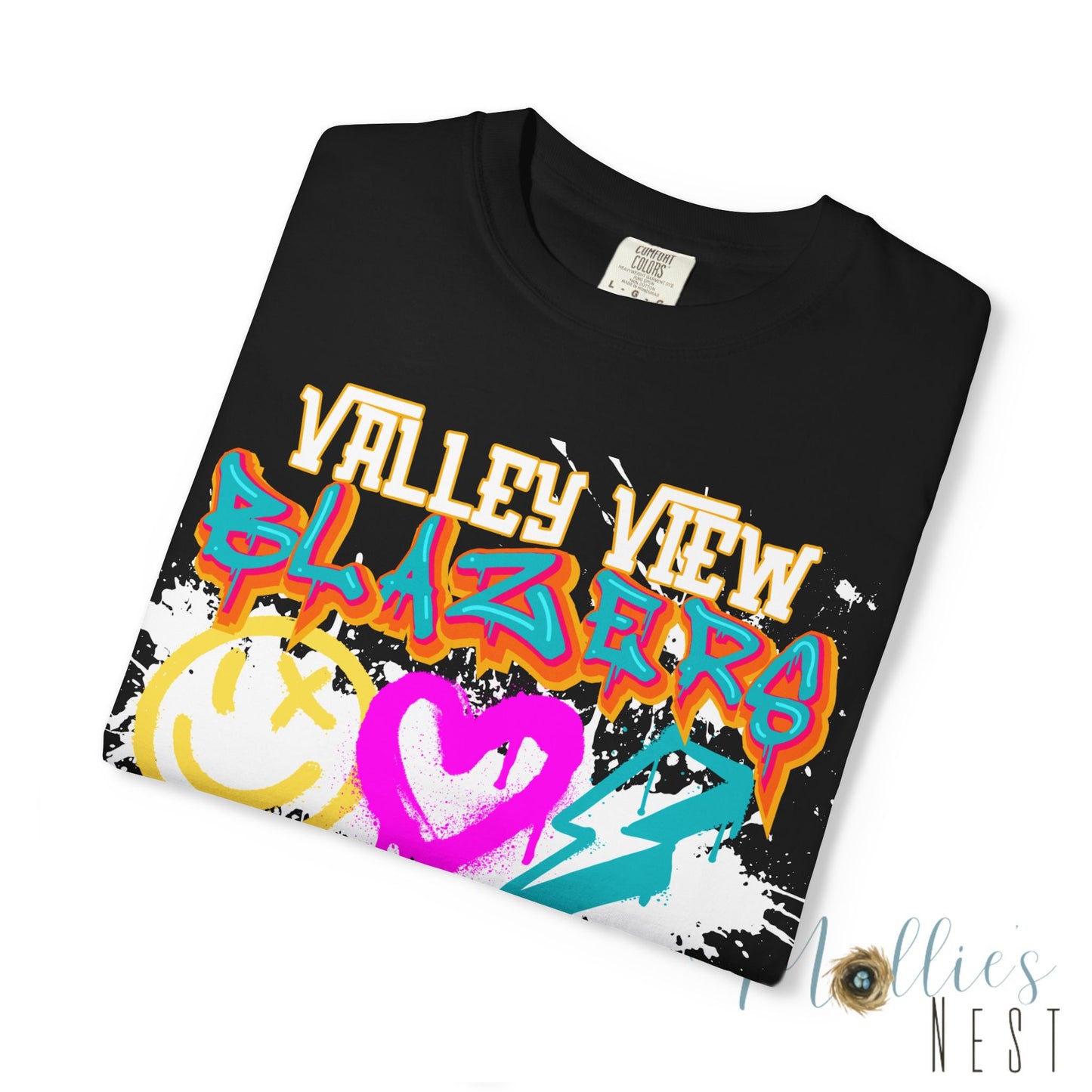 Valley View Blazers Graffiti Tee — Neon Heart, Smile & Lightning Shirt